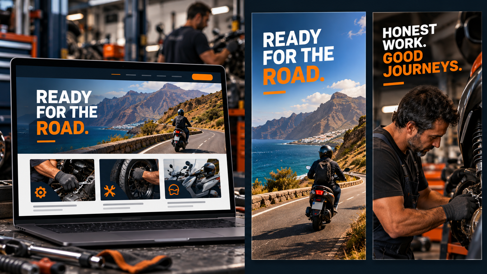 Mechanic and scooter service website and advertising concept