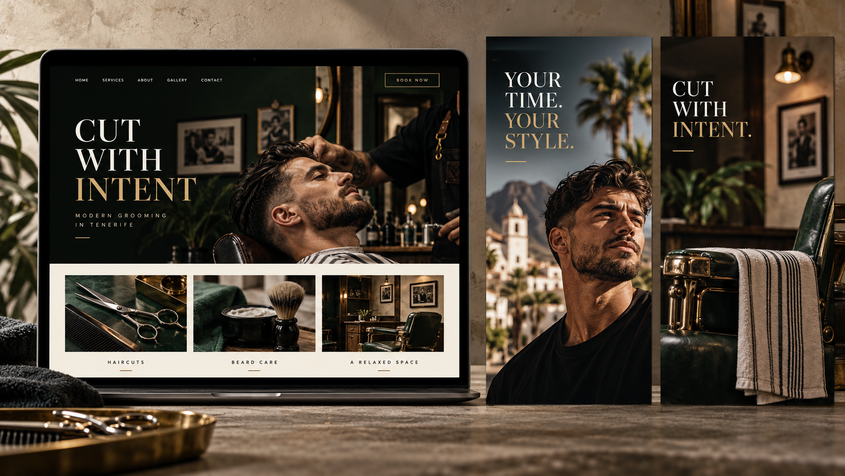 Barbershop website and advertising concept