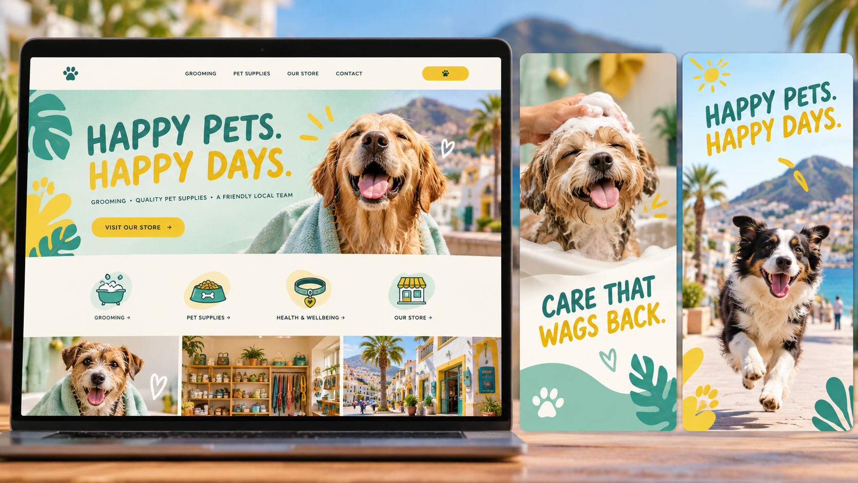 Pet grooming website and advertising concept